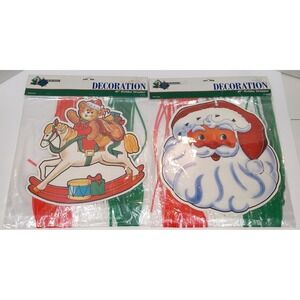 Christmas Paper Die Cut Decorations Streamers Santa Teddy Bear on Rocking Horse